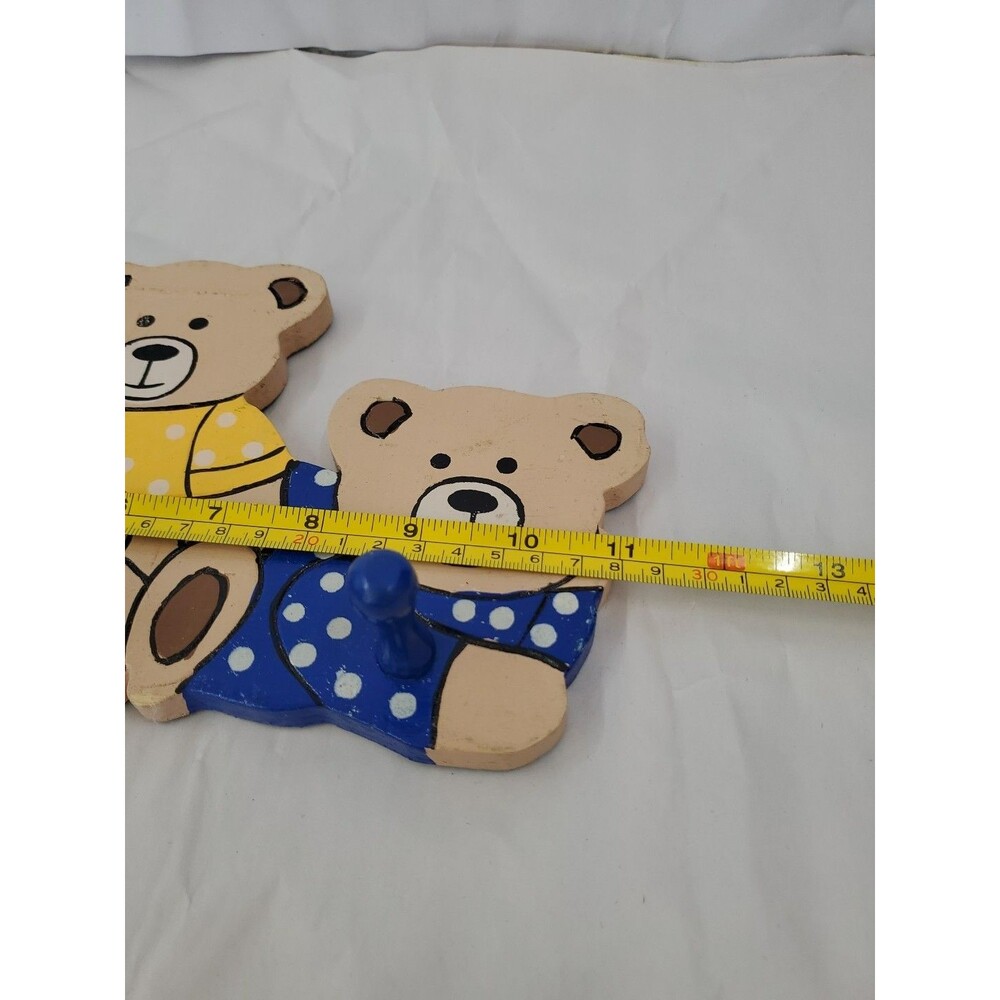 Vntg. Coat Rack Teddy Bear Trio (3 Hook) Primary‎ Colors/Children's/GrannyCore - Picture 14 of 16